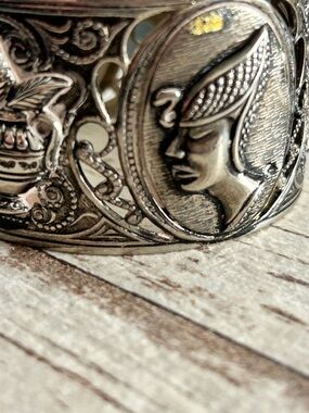 4/$100 Ornate Silver-Tone Medallion Cuff Bracelet